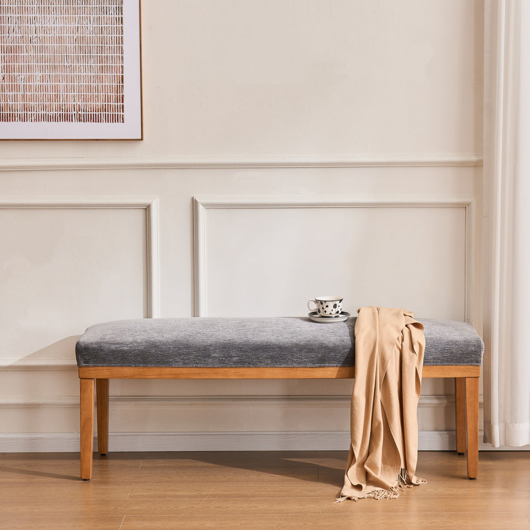 YOUNIKE 53in Entryway Bench Upholstered Dining Bench with Solid Wood Legs