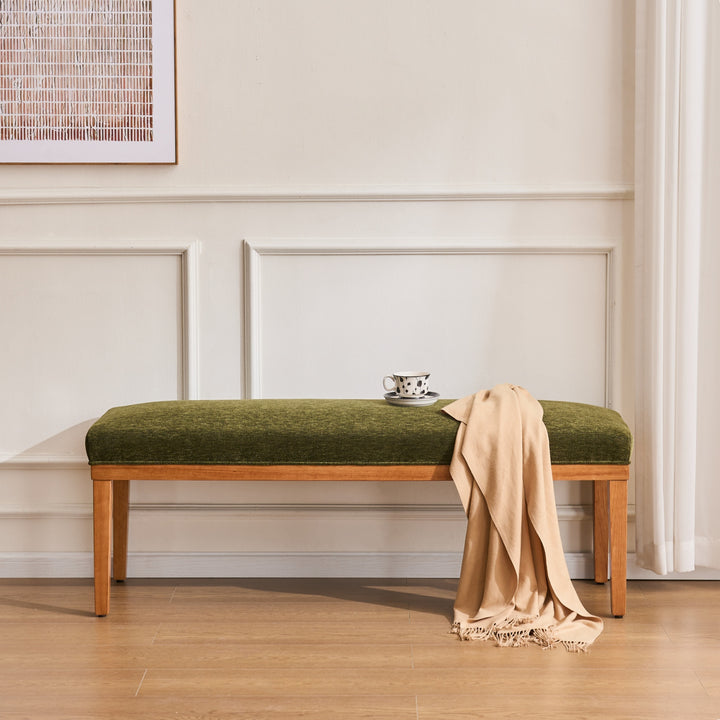 YOUNIKE 53in Entryway Bench Upholstered Dining Bench with Solid Wood Legs