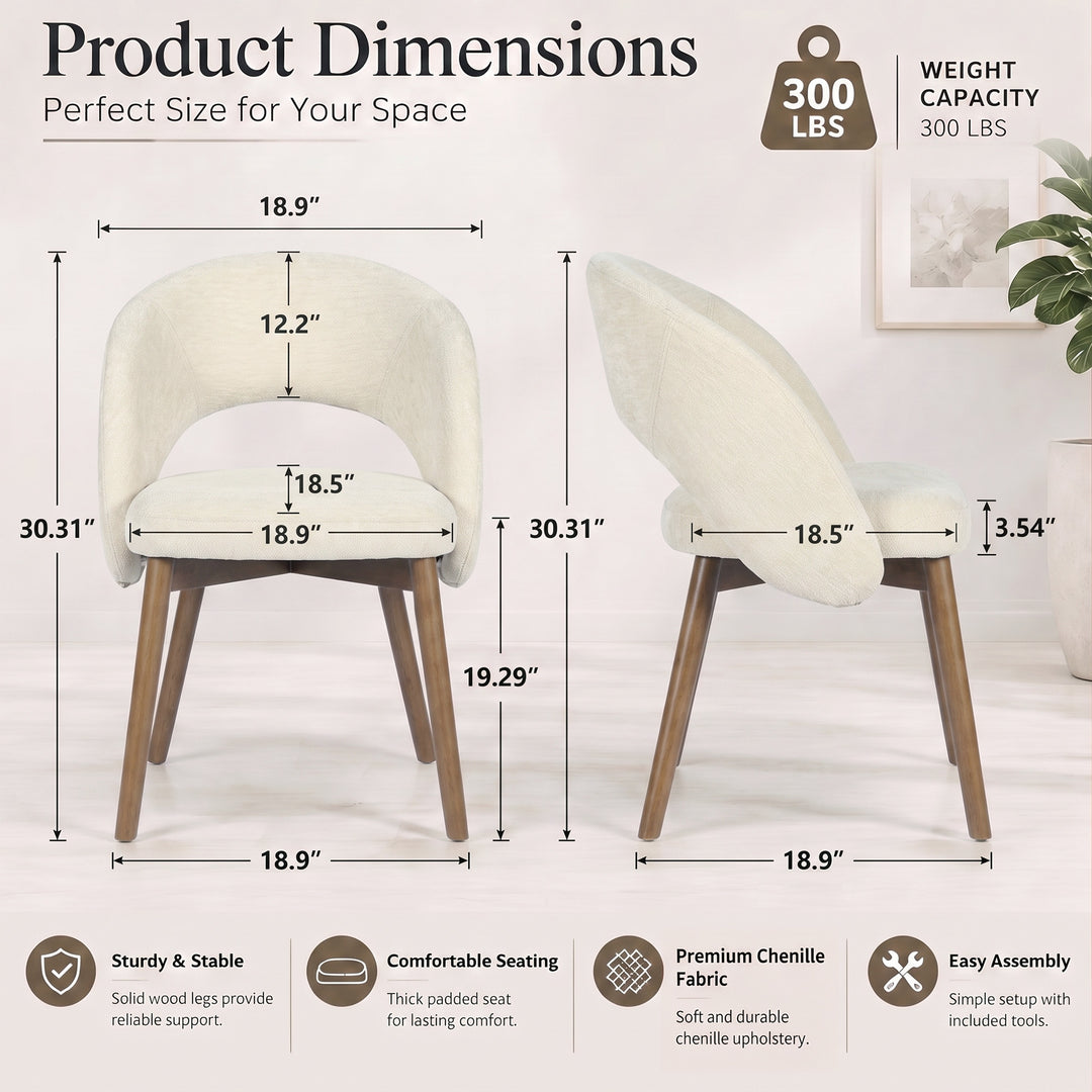 YOUNIKE Upholstered Dining Chairs Set of 2 Modern Curved Barrel Dining Room Chair