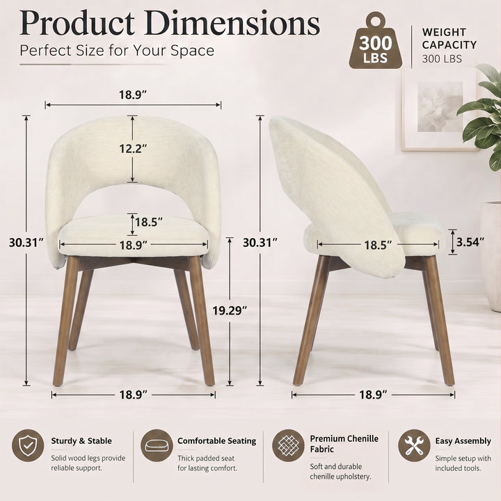 YOUNIKE Upholstered Dining Chairs Set of 2 Modern Curved Barrel Dining Room Chair