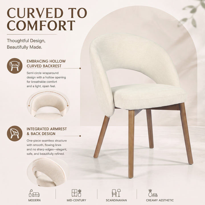 YOUNIKE Upholstered Dining Chairs Set of 2 Modern Curved Barrel Dining Room Chair