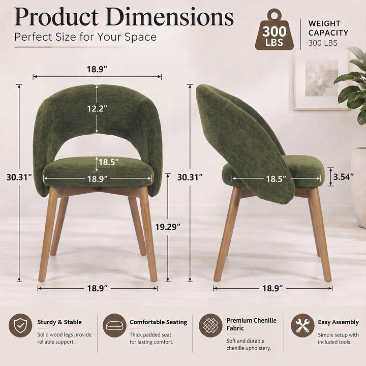 YOUNIKE Upholstered Dining Chairs Set of 2 Modern Curved Barrel Dining Room Chair