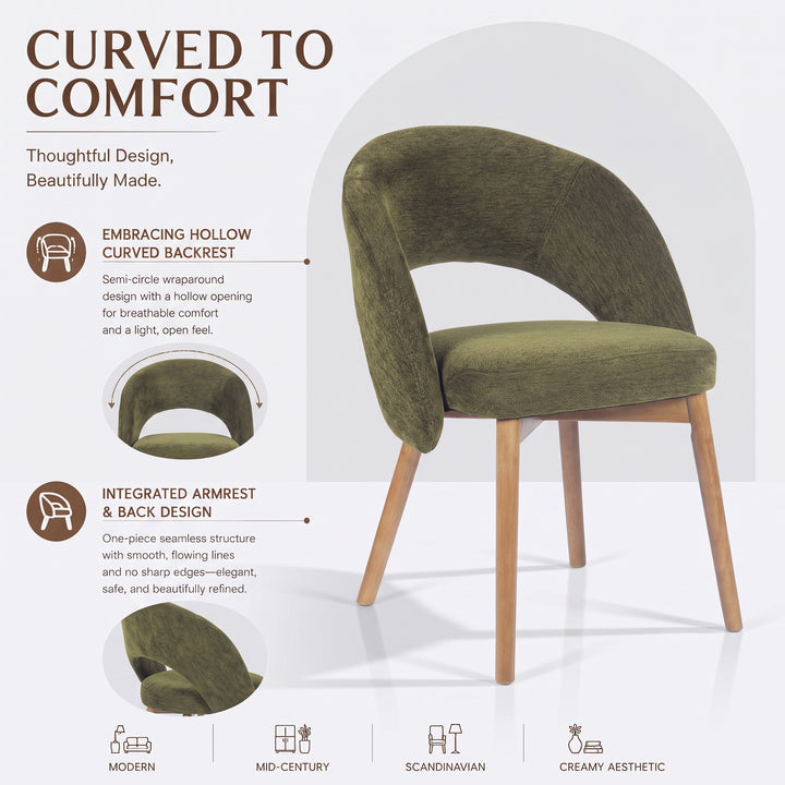 YOUNIKE Upholstered Dining Chairs Set of 2 Modern Curved Barrel Dining Room Chair
